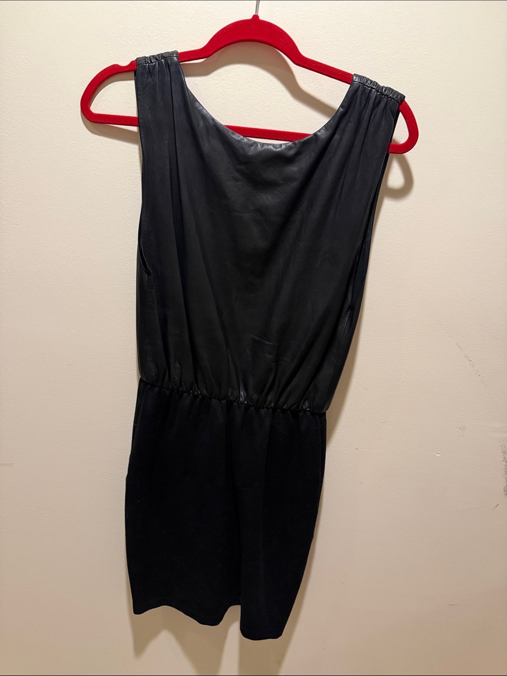 Alice + Olive Classic Black Faux Leather Top & Knit Skirt Dress